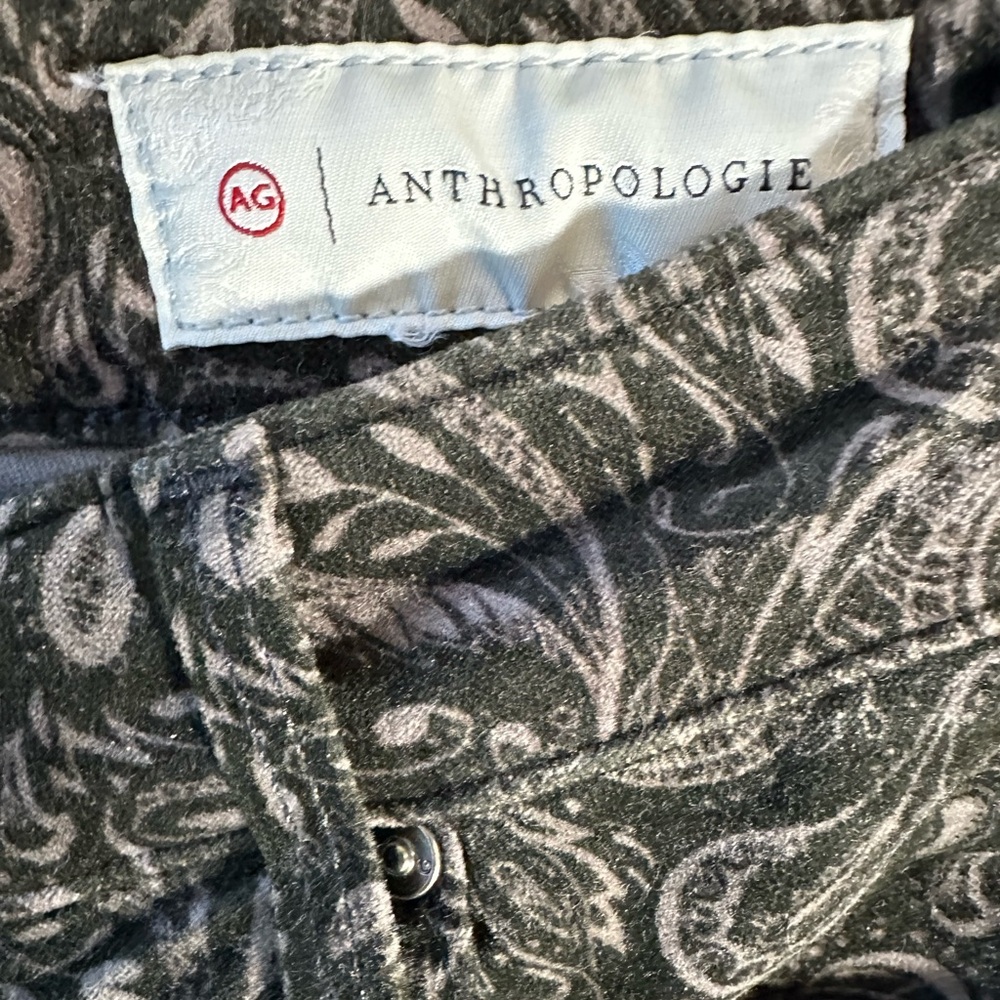 Paisley Velvet AG Adriano Goldschmied x Anthropologie High Rise Stevie Pants~26R